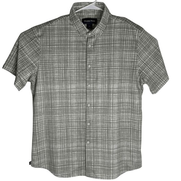 Mizzen+Main Men's Plaid  Trim Short Sleeve Button Up Shirt Gray White Size Large - Picture 1 of 9